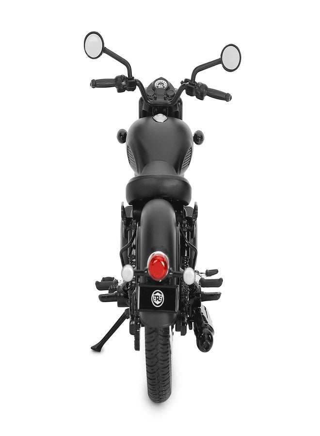 Royal Enfield دراجة رويال إنفيلد نيو كلاسيك 350 نموذج مصغر | 1:12 | مرايا جانبية | عجلات دوارة بحرية | مقود قابل للتوجيه | نظام تعليق خلفي وحامل جانبي يعملان | أسود غير لامع - Image 5